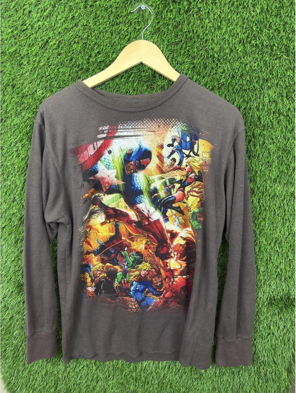 Marvel Comics Avengers Superhero All Over Graphic Thermal Long Sleeve Gray
